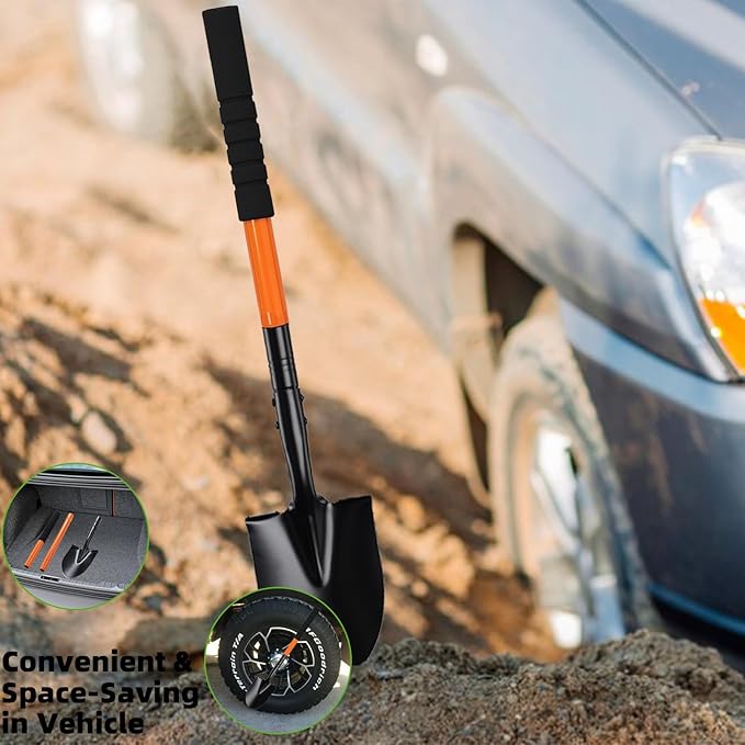 43.7Inches Spade Shovel Small Trench Shovel with Heavy Duty Steel Handle Garden Tools, Small Shovel for Digging Gardening Camping Yardwork Car Shovel, Orange