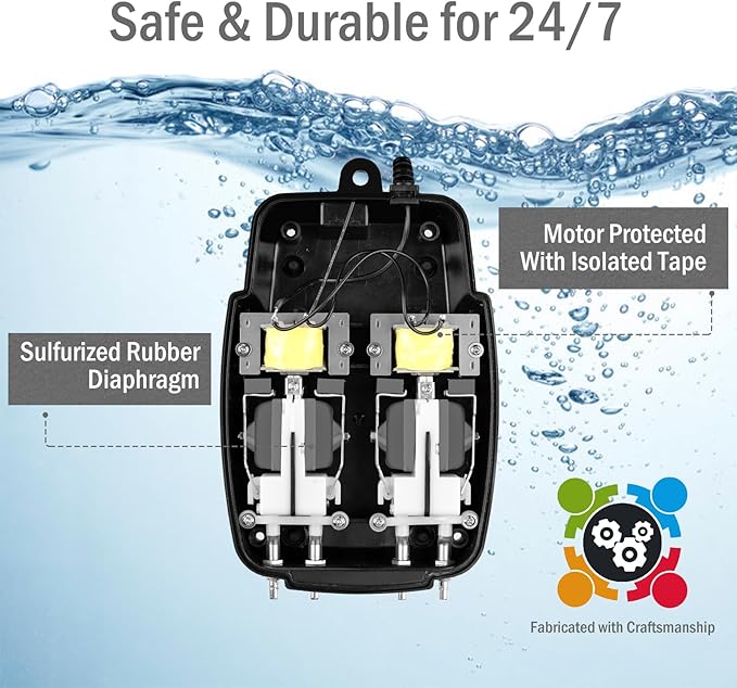 Pond Air Pump Pond Aerators for Outdoor Ponds up to 2000 Gallons, Flow Adjustable Pond Aerator Pump All-in-One Pond Aeration Kit with Airline Tubing Air Stones Check Valves