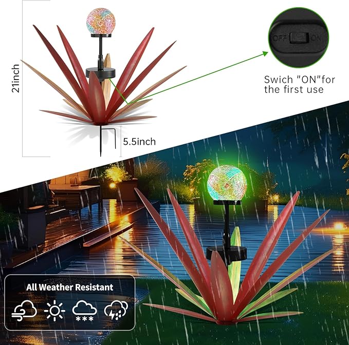 Tequila Rustic Sculpture Metal Yard Decor Hand Painted Metal Agave Garden Statue Red 2PCS