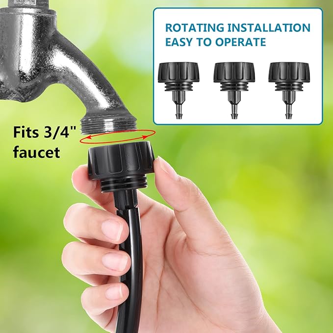 5 Pack Drip Irrigation Tubing Faucet Adapter Garden Faucet Hose Adapter Drip Irrigation Hose Connectors Faucet Connector with Washers for Garden Irrigation System(Single, Convert 3/4 to 1/4)