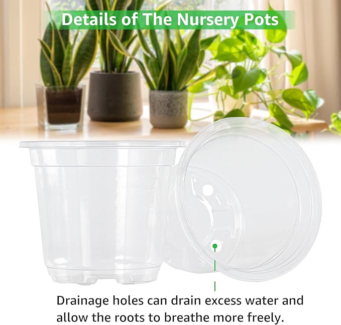 Bonviee 36 Packs 3.5/4/5 Inch Clear Nursery Pots, Transparent Plastic Planter with Drainage Holes, Seed Starting Pot Flower Plant Container -Clear