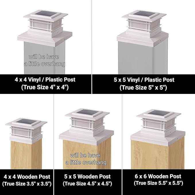 Dynaming 6 Pack Solar Post Lights Outdoor, Solar Powered White Shell Fence Post Cap Lights, High Brightness Warm White LED Lighting for Garden Deck Patio, Fit 4x4, 5x5 or 6x6 Vinyl/Wooden Posts