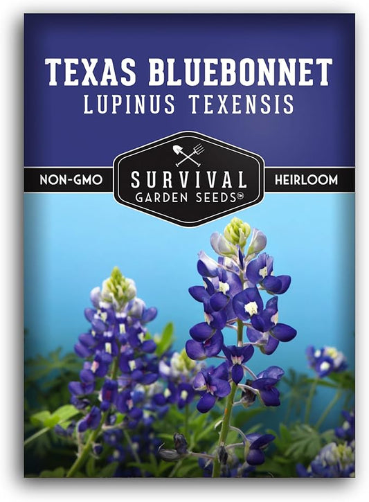 Texas Bluebonnet Seed for Planting - 1 Packet with Instructions to Plant & Grow Lupinus Texenisis in Your Home Wildflower Garden - Non-GMO Heirloom Variety- Survival Garden Seeds - Drought Resistant