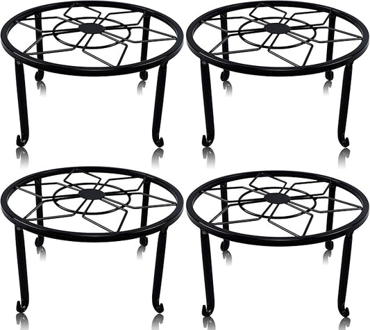 yosager 4 Pack Metal Plant Stands for Flower Pot, Heavy Duty Black Iron Potted Stand Holder, Indoor Outdoor Rustproof Metal Planter Container Round Supports Display Rack for Home & Garden Decor