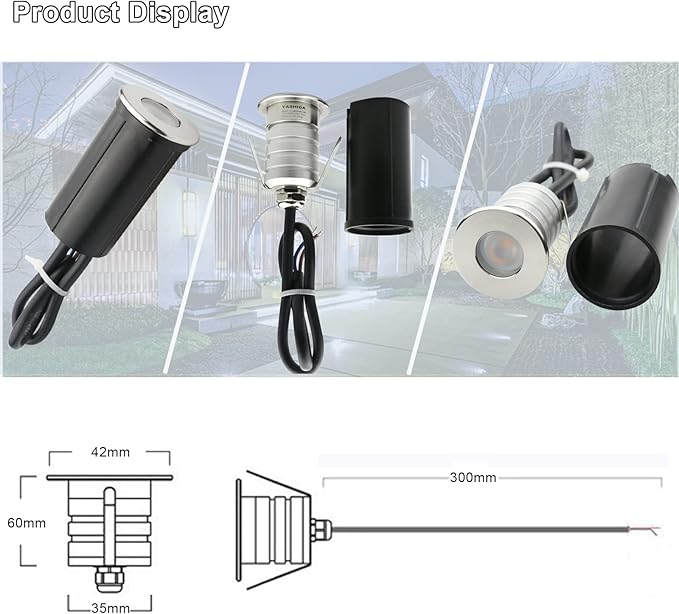 YASHIDA Mini Low Voltage 12-24V DC LED Step Lights,3 Watt Recessed Outdoor LED Landscape Deck Lights for Stair, Pathway, Garden, Warm White 2700K, IP67 Waterproof Stainless Steel Aluminum