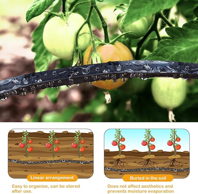 Flat Soaker Hose 20FT Heavy Duty Double Layer Design - Save 80% Water for Garden, Lawn, and Flower Bed Drip Irrigation (20FT)