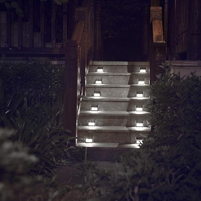 XLUX Solar Powered Lights for Deck Steps Stairs Fences Pathway Path, LED lamp, Outdoor Waterproof, White Light 2 Pack