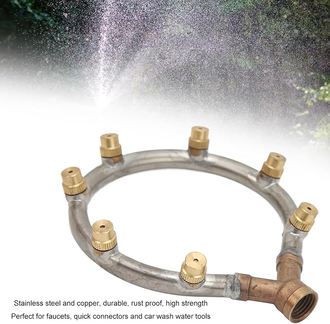 Multifunctional Annular Nozzle, G3/8 Female Thread Multi Head Ring Shaped Atomizing Nozzle, Rotating Nozzle for Garden Agricultural Irrigation(7 Heads Heart Shape)