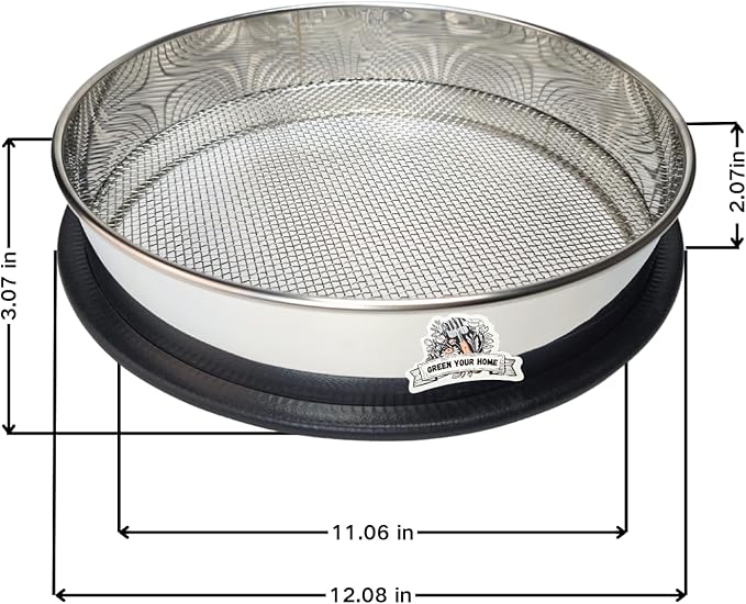 Upgraded Soil Sifter, 11 Inch (1/8'' Mesh Screen) Dirt Sifter Thickened Stainless Steel Garden Sieve for Compost Sand and Rocks Suitable for 5 Gallon Bucket