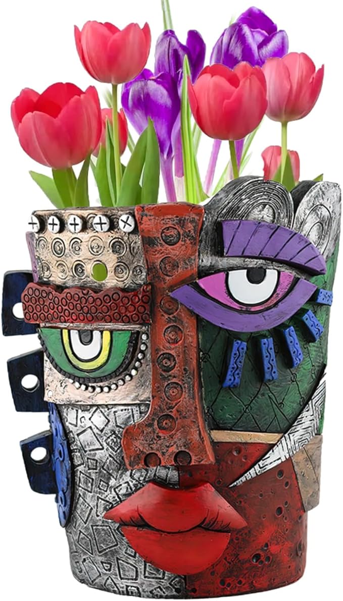 TOZLU Picasso Brutalist Abstract Beauty Face Flower Pot Ornaments Abstract Face Flower Pots Abstract Head Planter Pots Container Colorful Face Art Abstract Resin Flower Pot (Stare Flower Pot)