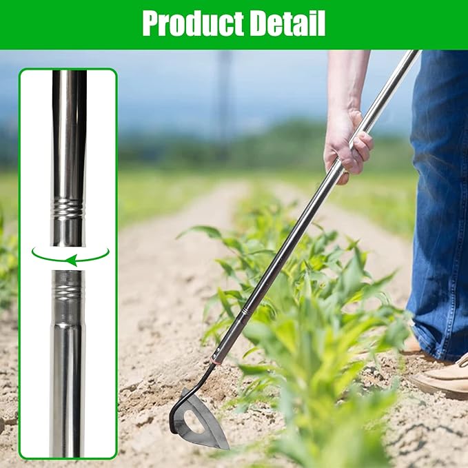 Hoe Garden Tool,All-Steel Hardened Hollow Hoe Heavy Duty Action Hoe with 55 Inch Adjustable Handle Scuffle Garden Hula Hoe with Rake for Backyard Weeding,Farm Planting (1 Pack Long Handle Hoe)