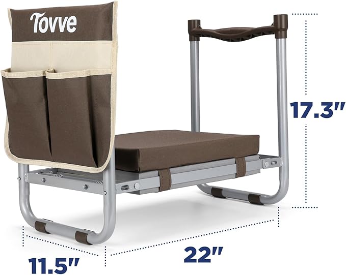 Foldable Garden Kneeler and Seat, Heavy Duty Garden Stool with 10" Wide Detachable Kneeling Pad, Portable Garden Bench Chair with Large Garden Tool Bag, Gardening Gifts for Women, Seniors