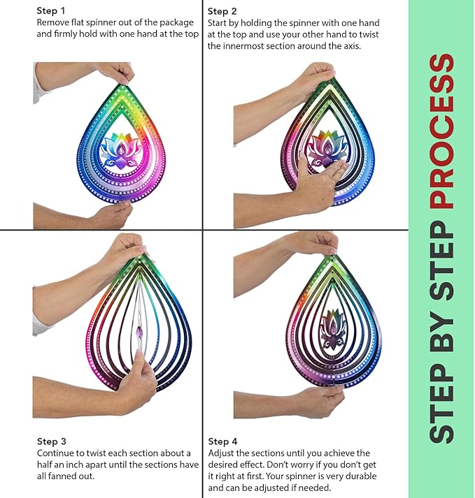 VP Home Lotus Teardrop Wind Spinner - 3D Metal Outdoor Hanging Lotus Decor for Garden and Yard - Kinetic Wind Spinners with S-Hook, Durable Weather-Resistant Steel - 8.5 x 15 Inches