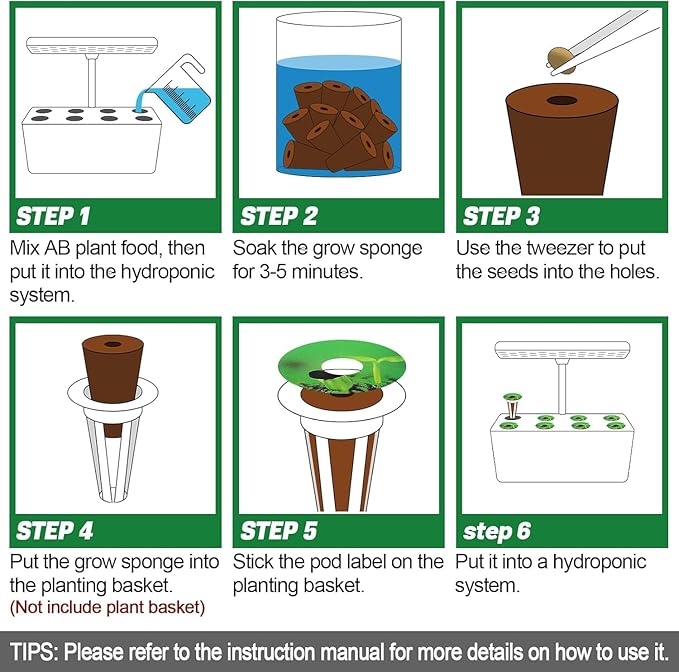 50pcs Hydroponic Grow Sponges for Aerogarden - Seed Sprout Pods Kit with Plant Food, Compatible with Most Indoor Hydroponics Plants Growing System