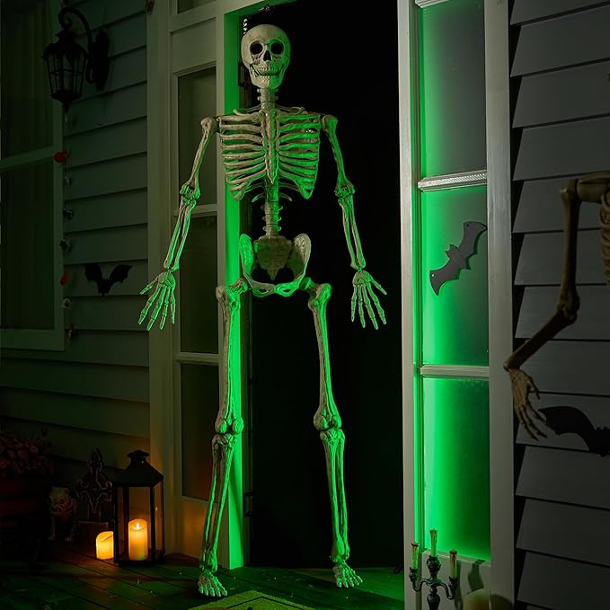 JOYIN 6.9 FT Halloween Skeleton Posable Plastic Full Body Realistic Human Bones with Movable Joints for Indoor Outdoor Halloween Props Spooky Scene Party Decorations（White, No Screwdriver）