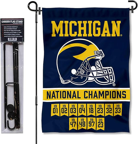College Flags & Banners Co. Michigan Team University Wolverines 2023 and 12 Times 12x Football National Champions Garden Flag with Pole Stand Holder