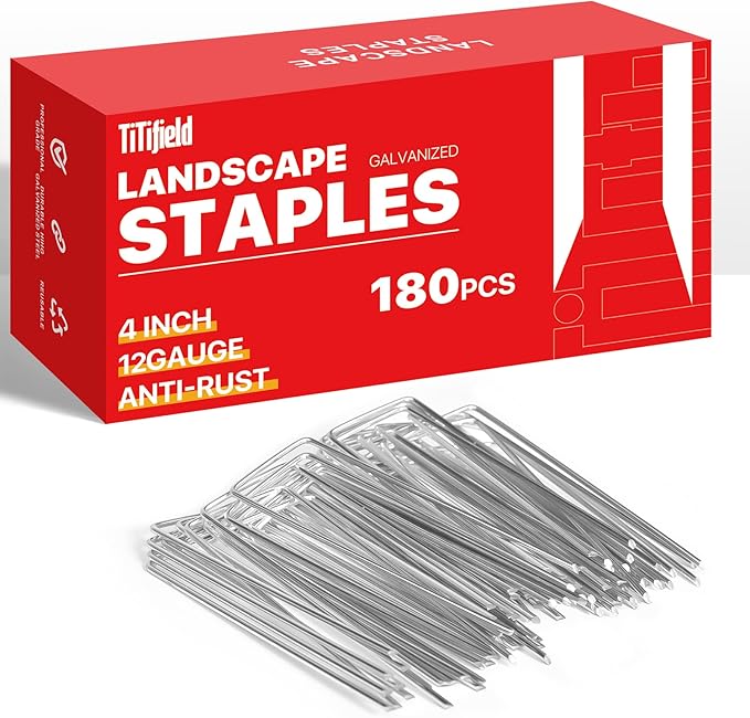 4 Inch 180 Pack Landscape Staples Galvanized Garden Stakes Anti-Rust Landscape Pins for Weed Barrier Fabric, Artificial Turf and Landscape Fabric