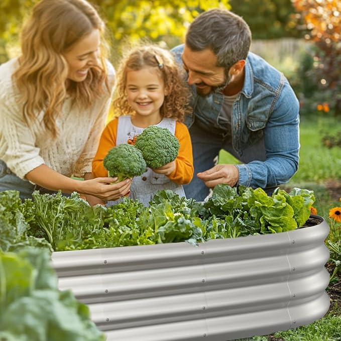5x3x1ft Oval Galvanized Raised Garden Bed Outdoor 9-in-1 Large Metal Modular Planter Box Raised Beds for Gardening,Vegetables,Fruits,Flowers & Herbs (Silver)