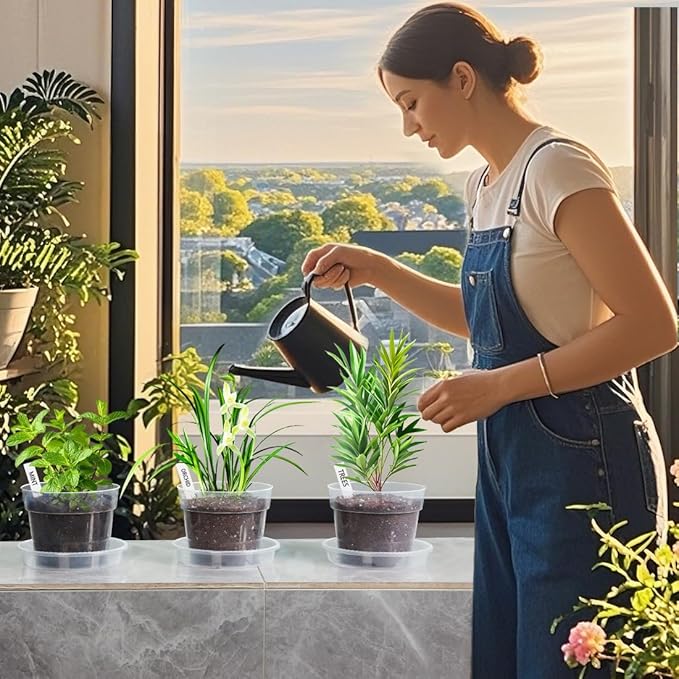 Clear Plastic Nursery Pots for Plants, 6 Inch Transparent Plant Pot with Drainage Holes and Saucers, Seed Starter Pots with 15 Pcs Plant Labels and 15 Pcs Soil Screens