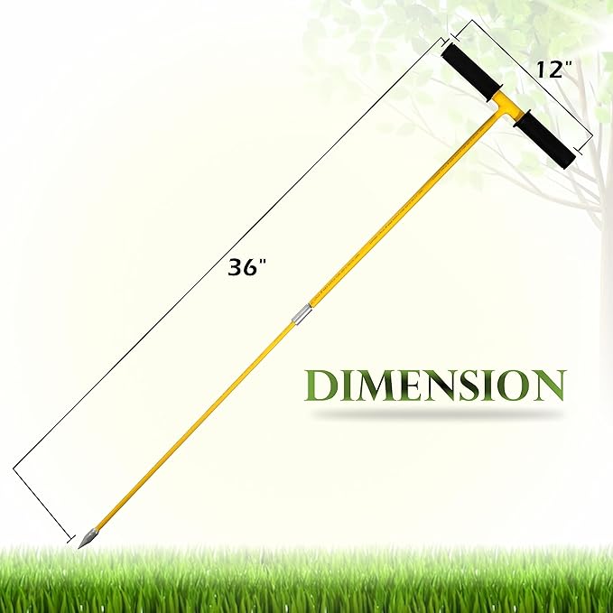 FEBTECH - Metal Soil Probe Rod - Insulated Septic Tank Probe - 36-Inch Long Overall, 3/8" Septic Tank Finder Probing Rod,T-Handle Septic Tank Locator Tool For Gardening, Agriculture, Septic Systems