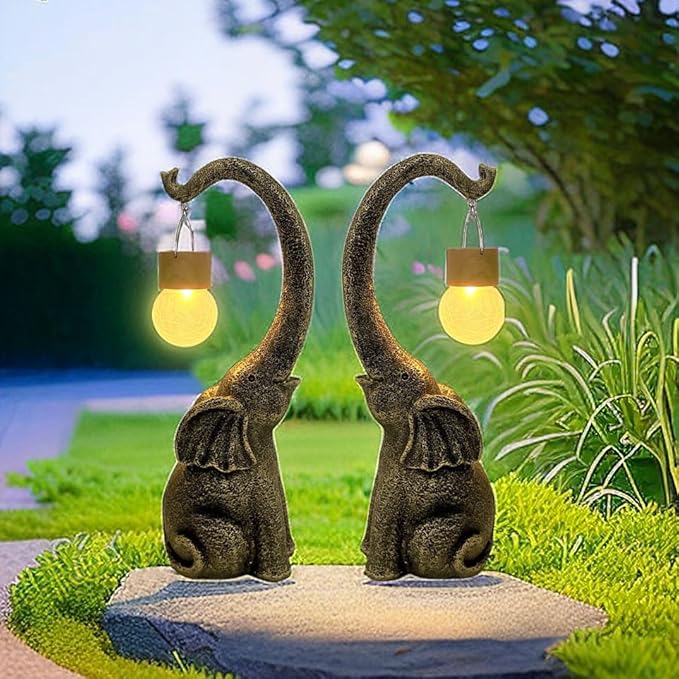 Elephant Statue Solar Garden Decor with Glass Ball Lights,Outdoor Elephant Decor for Birthday Gifts Women, Garden, Patio, Yard, Lawn