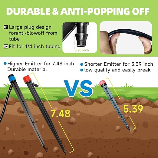 60 Pack Drip Irrigation Emitters Sprays for 1/4 Drip Irrigation Tubing, Irrigation System for Garden (30 Pcs Emitters Vortex + 30 Pcs Emitters Stream)