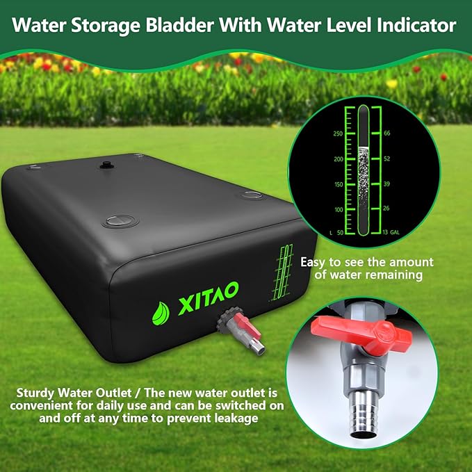 XITAO 264Gal Water Storage Bladder w/Water Level Indicator, Large Capacity Foldable Water Storage Containers, Portable Emergency Water Tank Water Bag for RVs, Fire Prevention, Irrigation