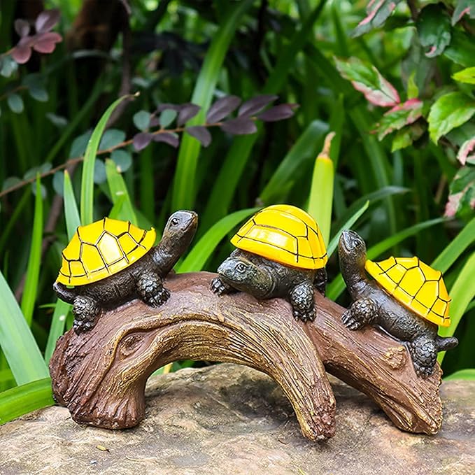pearlstar Solar Outdoor Statues Turtle on Log Yard Decor Waterproof Figurine Light Garden Decorations Lawn Ornaments for Patio Backyard Gift for Mom Woman Grandma Lovers