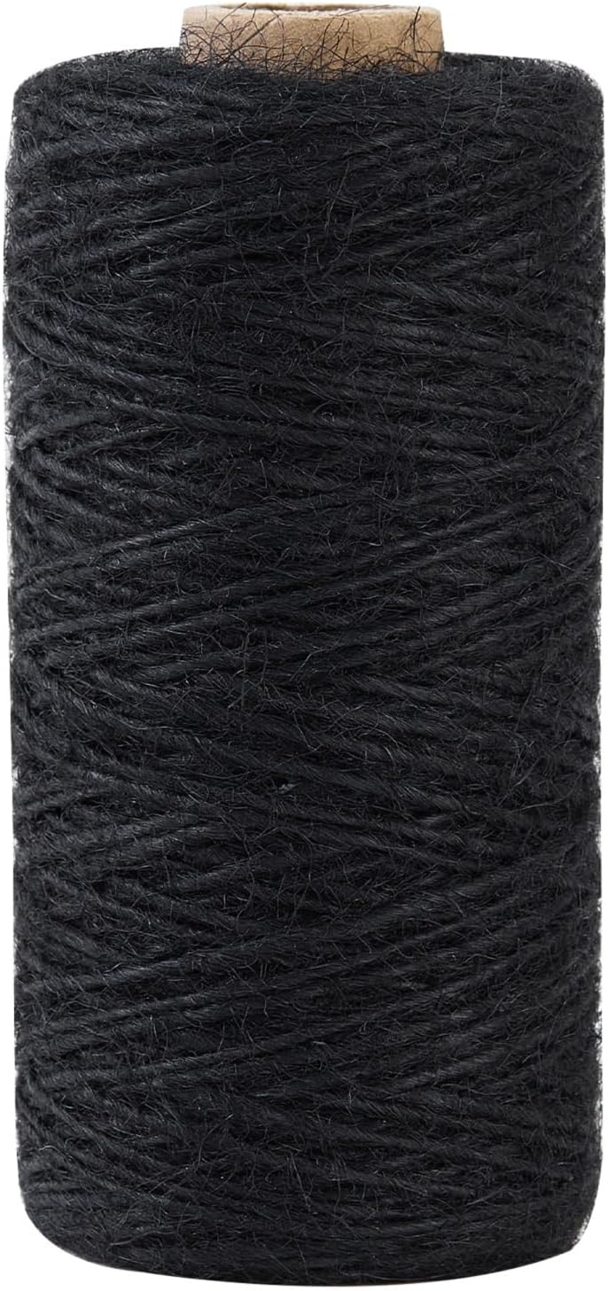 1mm 328 Feet Black Natural Jute Twine, for Crafts Gift, Craft Projects, Wrapping, Bundling, Packing, Holiday Packaging Twine, Gardening and More, Jute Rope to Use Around The House and Garden