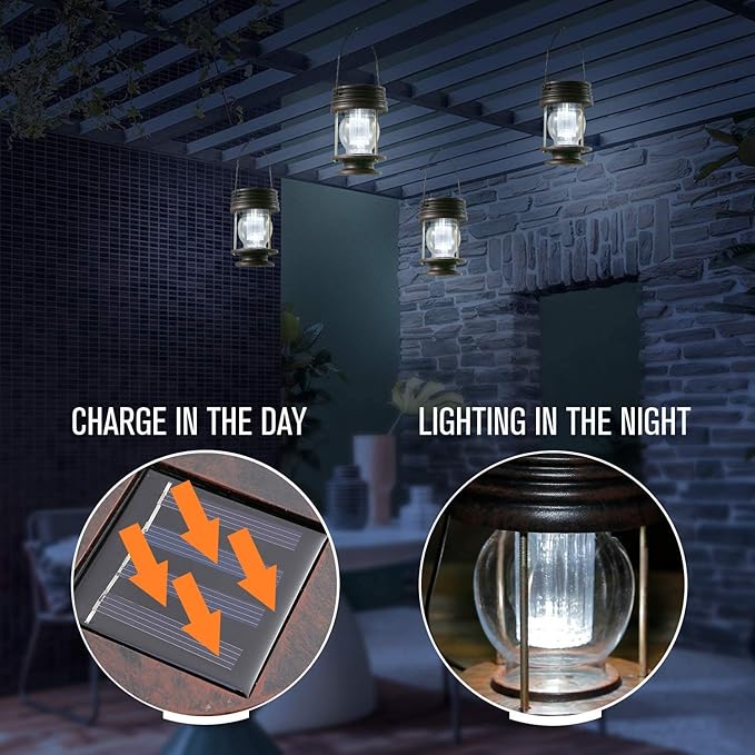 pearlstar Solar Lanterns Outdoor Hanging Solar Lights with Handle for Pathway Yard Patio Garden Decoration, Waterproof Outside Solar Table Lamp,2 Pack 5.5" H (White Lights)