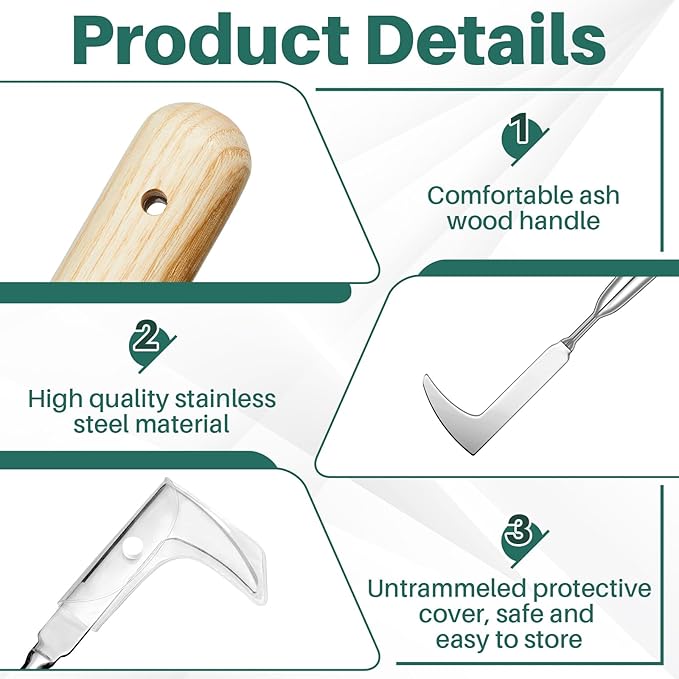 Lothee Garden Long Handle Crack Weeder 54 Inch Stainless Steel Crevice Weeding Tool L Shaped Weed Puller Tool Weed Remover Tool Long Handled Manual Weeders for Lawn Yard Patio Gardening Grass Cutter