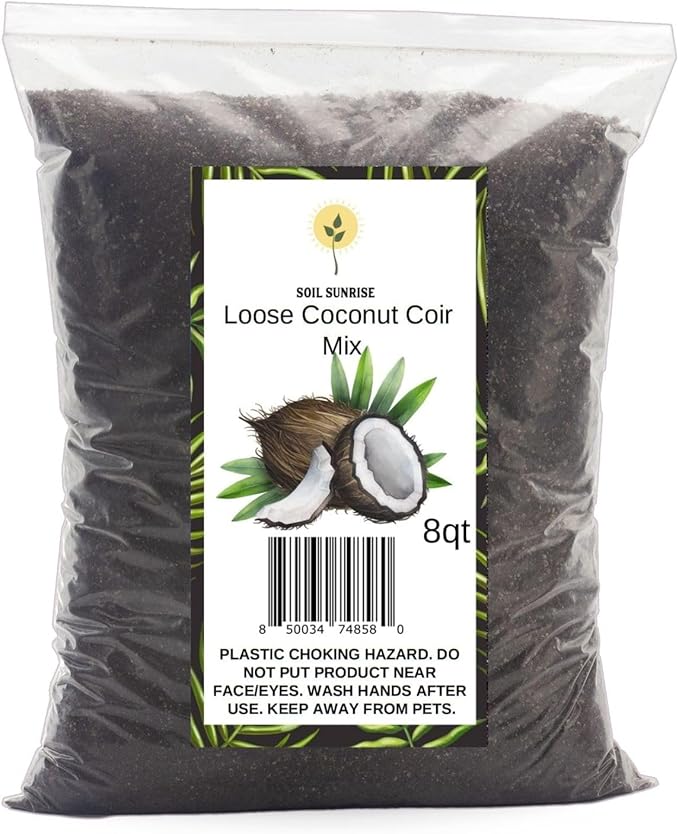 Loose Coconut Coir Mix (8 Quarts), Coconut Coir for Home Gardening - All Natural Soil additive - pH Balanced and Double Washed Coco Peat