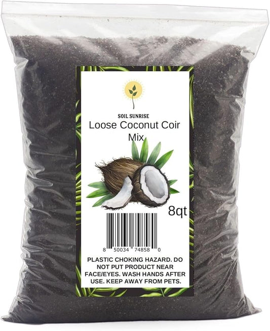 Loose Coconut Coir Mix (8 Quarts), Coconut Coir for Home Gardening - All Natural Soil additive - pH Balanced and Double Washed Coco Peat