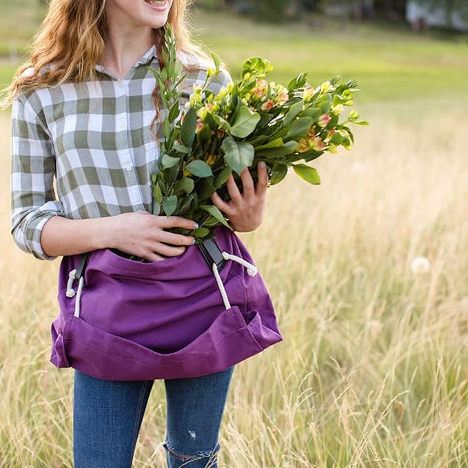 Roo Gardening Apron with Pockets & Harvesting, Picking Pouch - Adjustable, Water-resistant, Washable Canvas Cotton