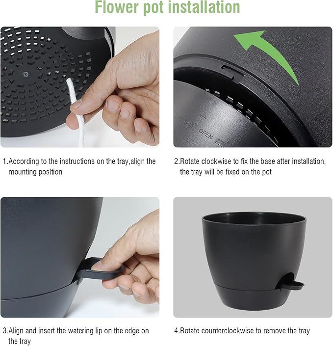 12 inch Large Self Watering Pots, Flower Plant Pots with Multi Mesh Drainage Holes for Indoor Outdoor Garden Plants and Flowers, Plastic Planters with Removable Deep Reservoir, Black