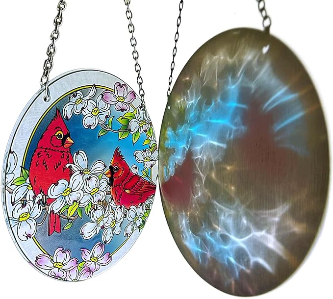 Cardinal Stained Glass Suncathers Window Hangings Color Glass Suncathers 6 inch Cardinal Colorful Glass Panel Sun Catchers for Cardinal Gifts, Home Garden Christmas Party Wedding Décor