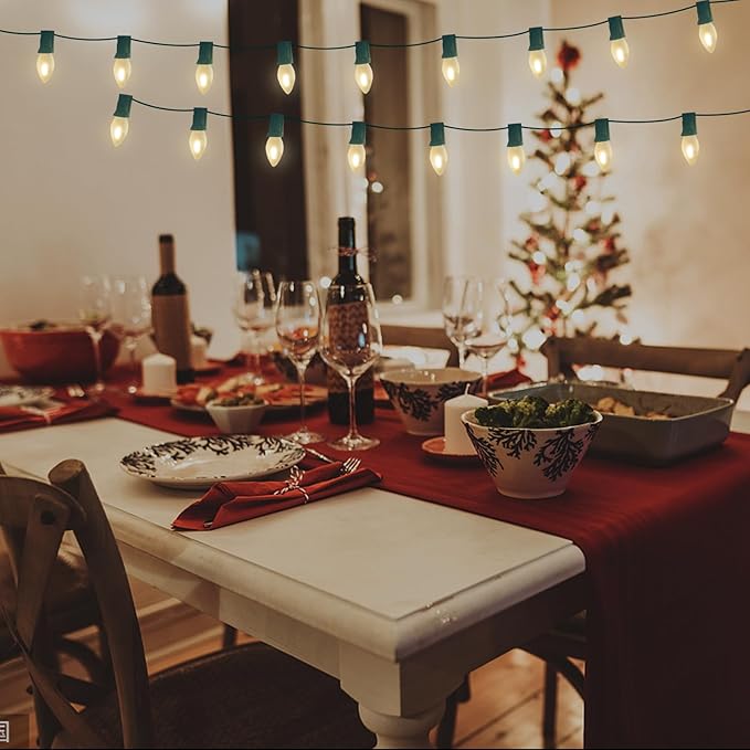 C7 LED Frosted White String Lights Outdoor 25Ft Christmas Decorations String Lights with 27 LED Frosted White Bulbs Hanging Vintage Christmas Lights for Outdoor Patio Garden Backyard Roofline, Green