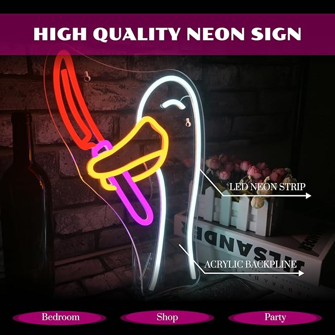 Silly Goose Neon Sign Dimmable Goose Knife Neon Signs for Wall Decor LED USB Powered Anime Neon Light Sign for Bedroom Room Club Restaurant Party Decoration Birthday Gifts