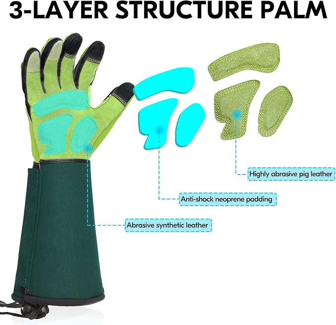 Vgo... Gardening Gloves Ladies,Safety Work Gloves,Long Sleeves Gauntlet,Puncture Proof,Touchscreen(Size L,Light green,SL7477)