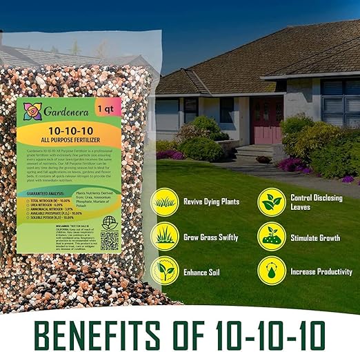 Premium 10-10-10 All-Purpose Soil Fertilizer by Gardenera - 10 Quart - Ideal for Flowers, Plants, Vegetables, Fruit Trees and Lawns - (2 Bags of 5 Quart)