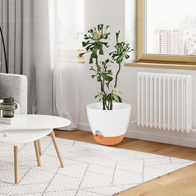 GARDIFE 12 inch planters, Plant Pots,Self Watering Pots, Large Plastic Flower pots with Deep Reservior and High Drainage Holes for Indoor Outdoor Plants and Flowers, White