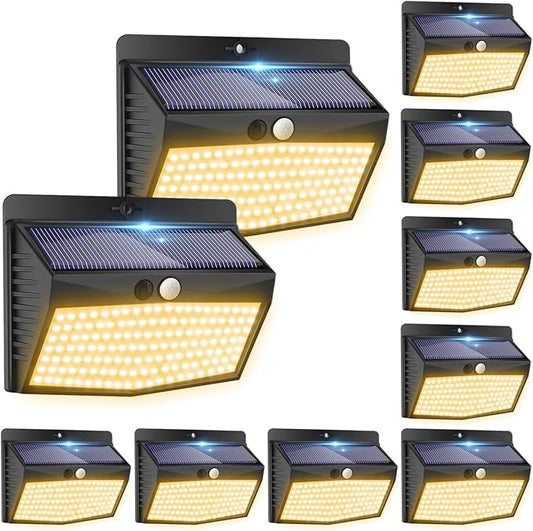 Solar Motion Sensor Outdoor Lights [138 LED/10 Packs] Solar Security Lights Outdoor with 3 Lighting Modes Solar Powered Lights Waterproof for Outside Wall Garden Fence Backyard Deck（Warm White