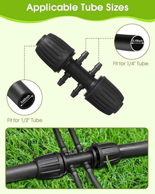 18 Pcs Drip Irrigation Fittings Kit for 1/2'' Tubing 1/2 Inch Drip Line Anti Drop Barbed Locking Nut Connector with 4 Tees 4 Couplings 3 Reducing Tee 3 Switch Valves 2 Elbows 2 Plugs