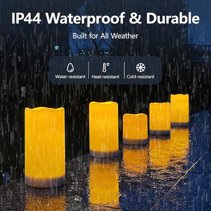 salipt Solar Powered Candles - 3.25" x 4" Waterproof LED Flameless Pillar Candle Set,Dusk to Dawn, Rechargeable Solar Battery Included,Waterproof for Patio Decor,Set of 2