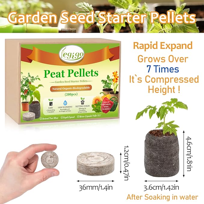 Legigo 200 Pcs 36mm Seed Starter Peat Pellets Pods for Seedlings- Compressed Seed Starting Pellets Seed Starter Pods Plugs Soil Peat Pods for Starting Seeds, Garden Planting Herb Flower Vegetables