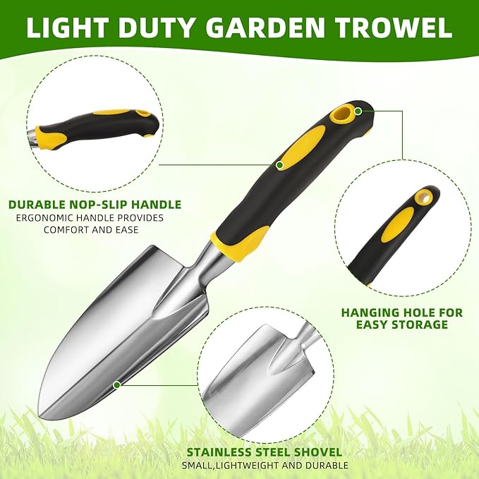 Garden Shovel Aluminum Alloy Heavy Duty Trowel Garden Tool Small Shovels for Digging Metal Hand Trowel Spade with Soft TPR Handle for Lawn Yard Farm Home Shop Planting(24 Pcs)