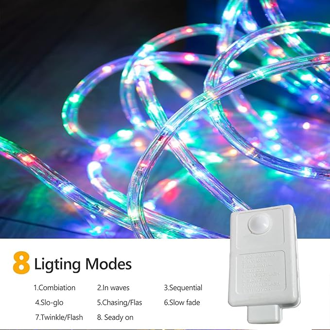 50ft 360 LED Rope Lights Outdoor, Connectable and Flexible Tube Lights with 8 Modes, Waterproof Indoor Outdoor LED Rope Lighting for Deck, Garden, Pool, Patio, Indoor Outdoor Decorations (Multicolor)