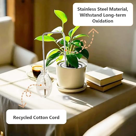 2Pcs Self-Watering Wick System, Stainless Steel Plant Automatic Watering Device with Self Watering Capillary Wick Cord, Passive Lazy Automatic Drip Irrigation for House Plants (M)