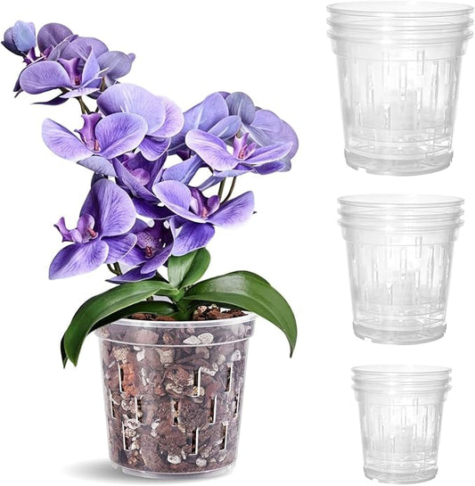 TRUEDAYS Orchid Pot - 9 Pack 4/5/6 Inch Clear Plastic Orchid Plant Pots with Drainage Holes for Indoor Outdoor Live Plants for Repotting