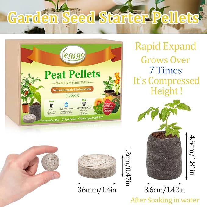 Legigo 100 Pcs 40mm Seed Starter Peat Pellets Pods for Seedlings- Compressed Seed Starting Pellets Seed Starter Pods Plugs Soil Peat Pods for Starting Seeds, Garden Planting Herb Flower Vegetables